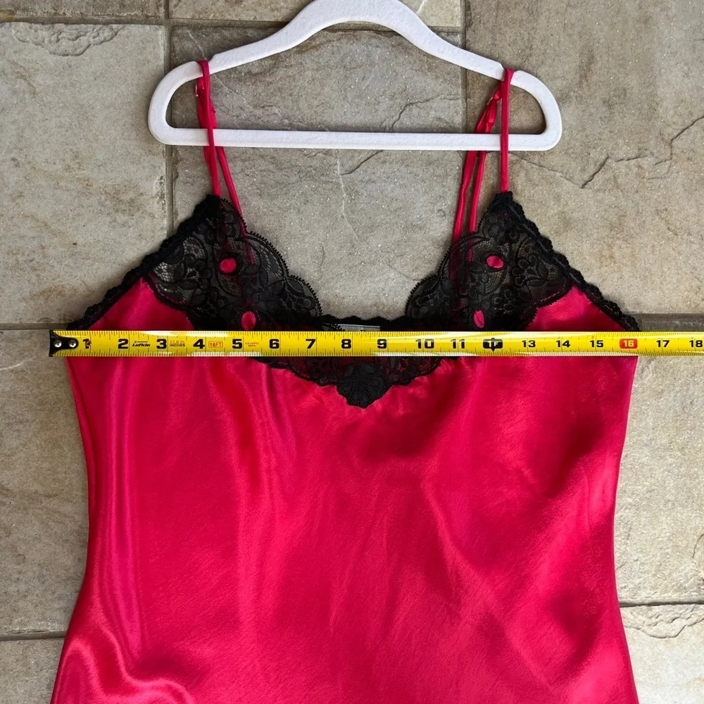 Vintage Christian Dior Lingerie Set Cami Panties Red Satin Lace 70s Coquette - Picture 9 of 16